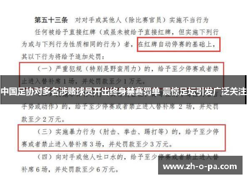 中国足协对多名涉赌球员开出终身禁赛罚单 震惊足坛引发广泛关注