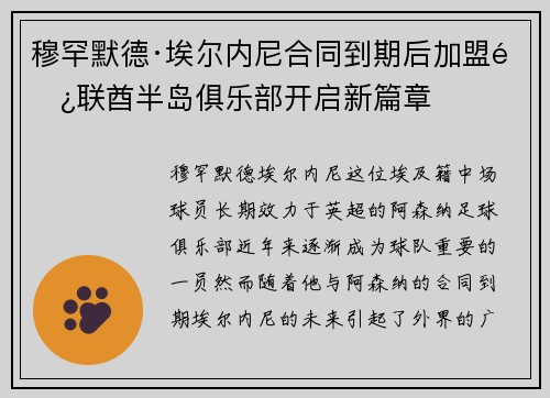 穆罕默德·埃尔内尼合同到期后加盟阿联酋半岛俱乐部开启新篇章